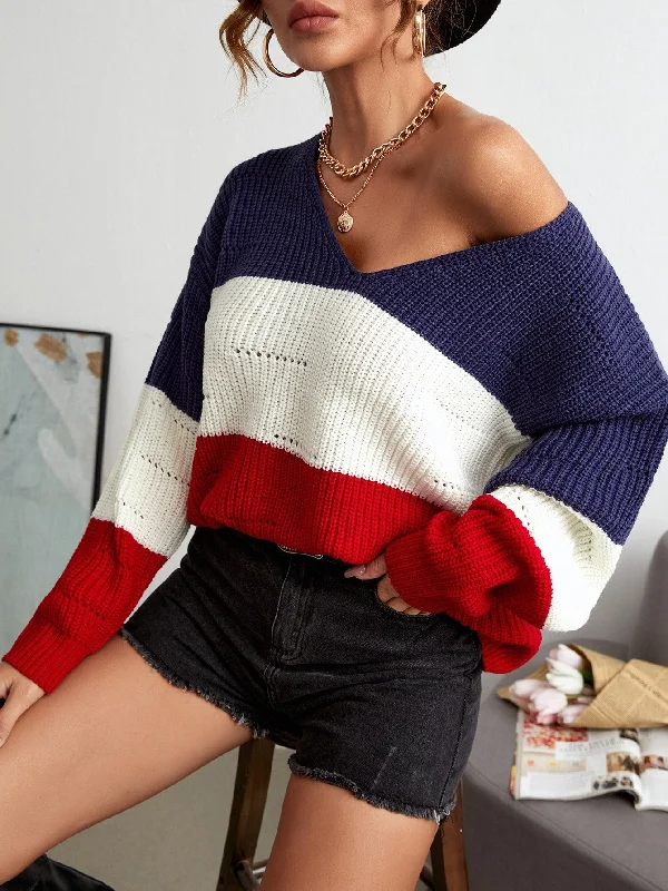Weekend Deal Casual Polka Dot Long Sleeve V Neck Regular Women Sweater