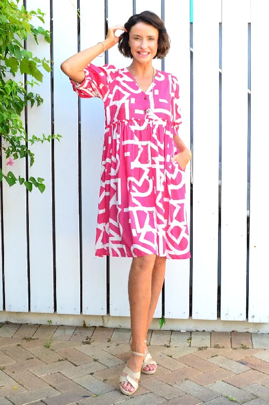 Buy Now Pink White Front Button Up Tunic Dress