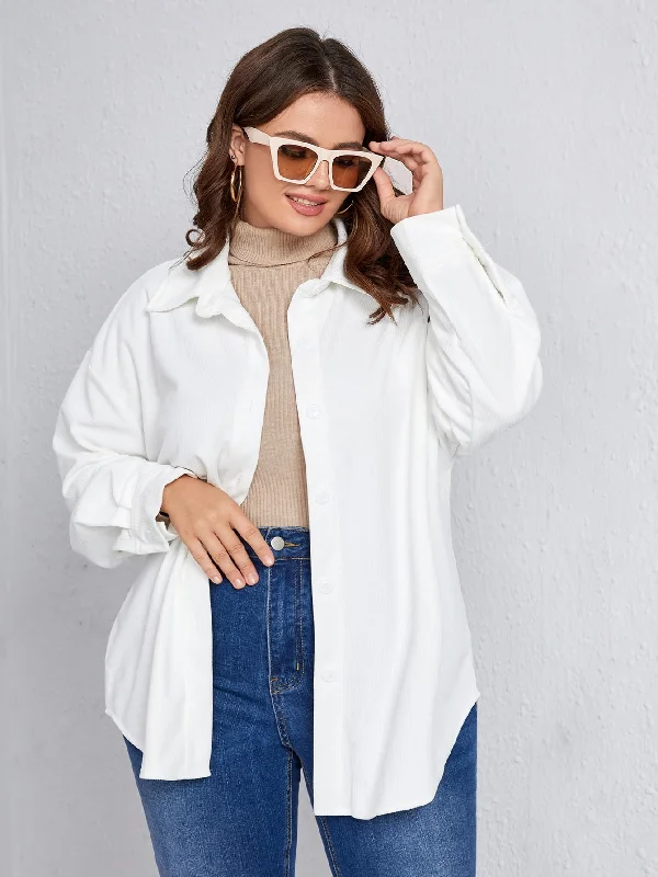 Price Meltdown Plain Long Sleeve Collar Long Plus Size Blouse