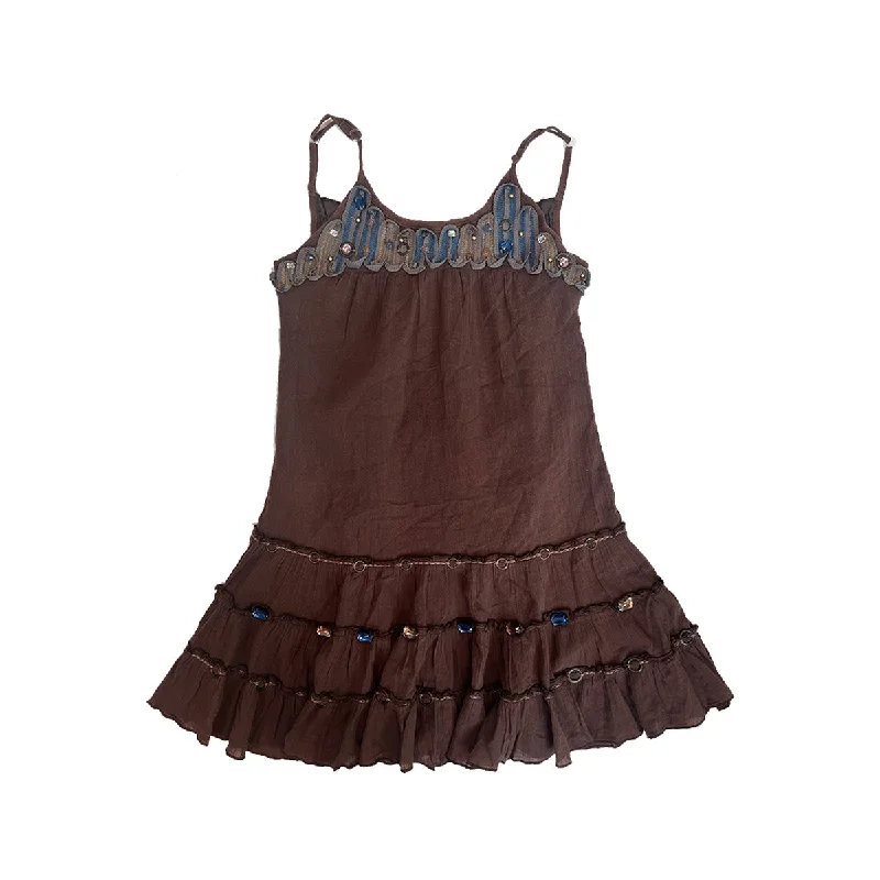 Weekend Bargains Await You Beaded Cami Ruffle Dress