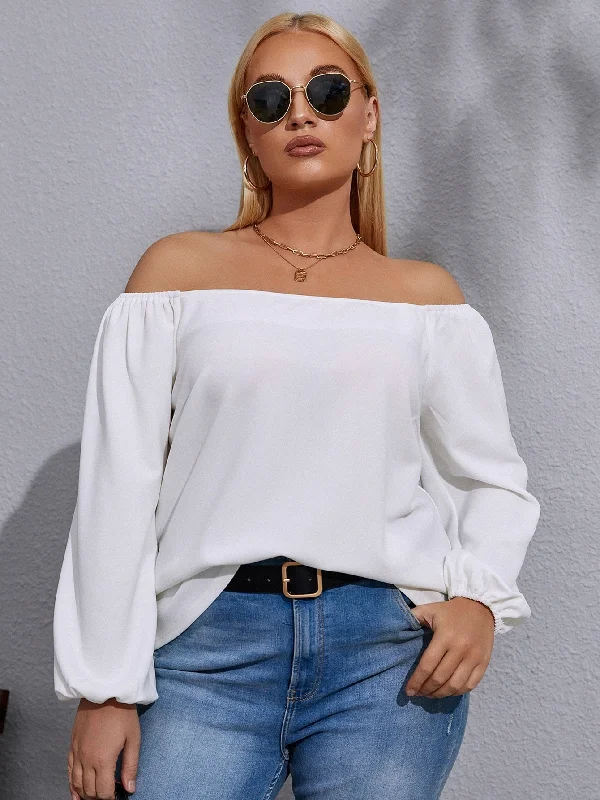 Low Prices Plain Long Sleeve Off The Shoulder Regular Plus Size Blouse