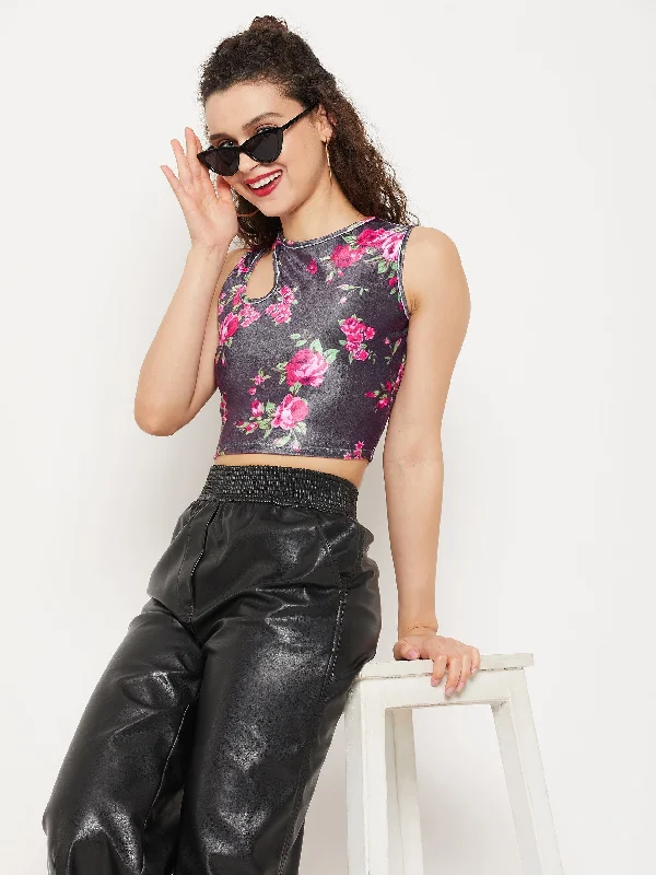 Weekend Bargains to Snag Stretchable Velvet Shoulder Cutout Crop Top