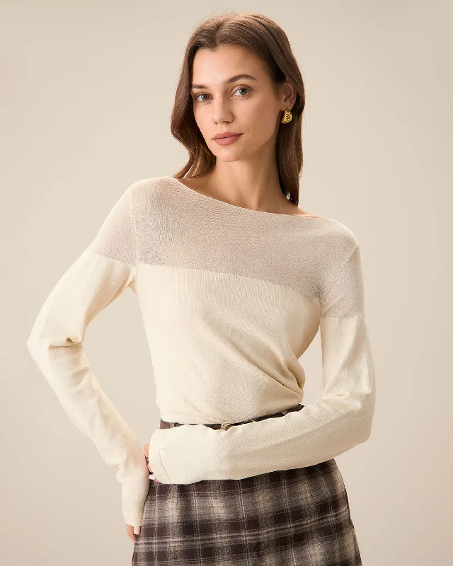 Bonus Savings The Apricot Boat Neck Sheer Knit Top