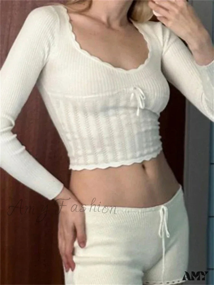 Year-End Sale Amy Fashion - Vintage Knitted Low Cut Round Neck Slim Fit Ribbed T-shirts Year-End Sale Amy Fashion - Vintage Knitted Low Cut Round Neck Slim Fit Ribbed T-shirts