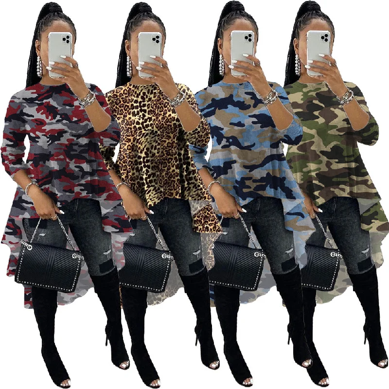 Big Discounts XMY9219 print stitching casual fall winter big swing fashion t shirt top long sleeve camo women leopard stripe tshirt Big Discounts XMY9219 print stitching casual fall winter big swing fashion t shirt top long sleeve camo women leopard stripe tshirt