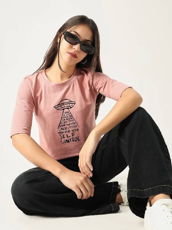 Flash Deals Women Graphic Peach T Shirt