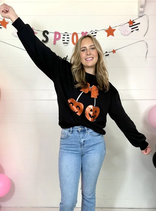 Weekend Flash Sale (WEB) Cherry Pumpkin Black Athletic Sweatshirt