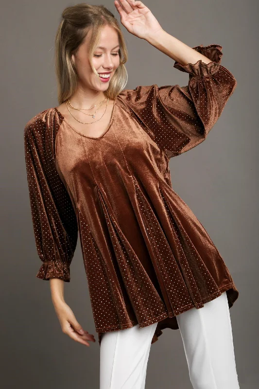 Unbeatable Prices Umgee Godet Hem Polka Dot V-Neck Blouse