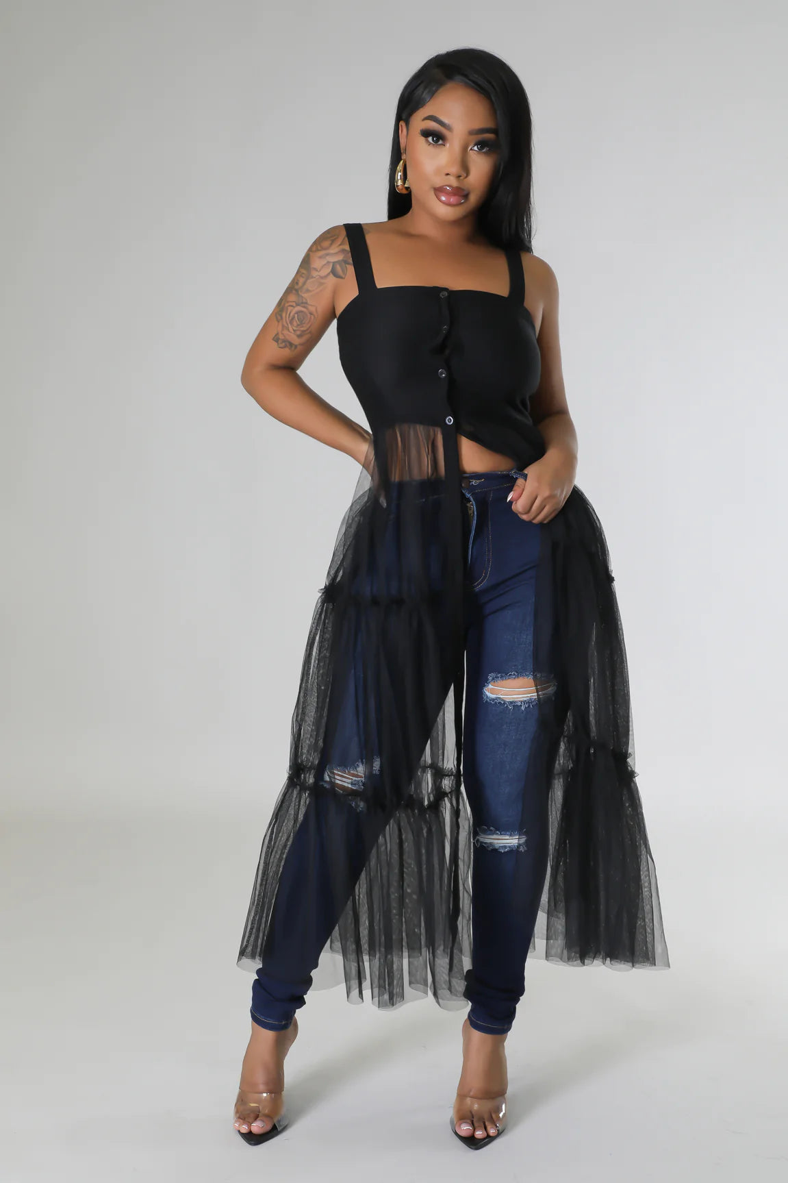Weekend Specials You Can't Miss Belize Jean Tulle Halter Top (Black)