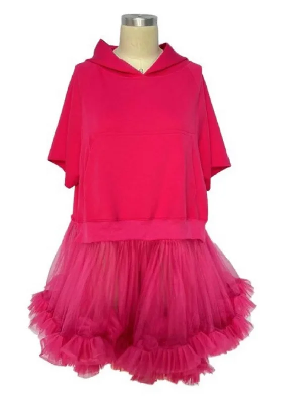 Super Deal Jalisa2 Tulle Hoodie Top (Avail in Black & Fuchsia)
