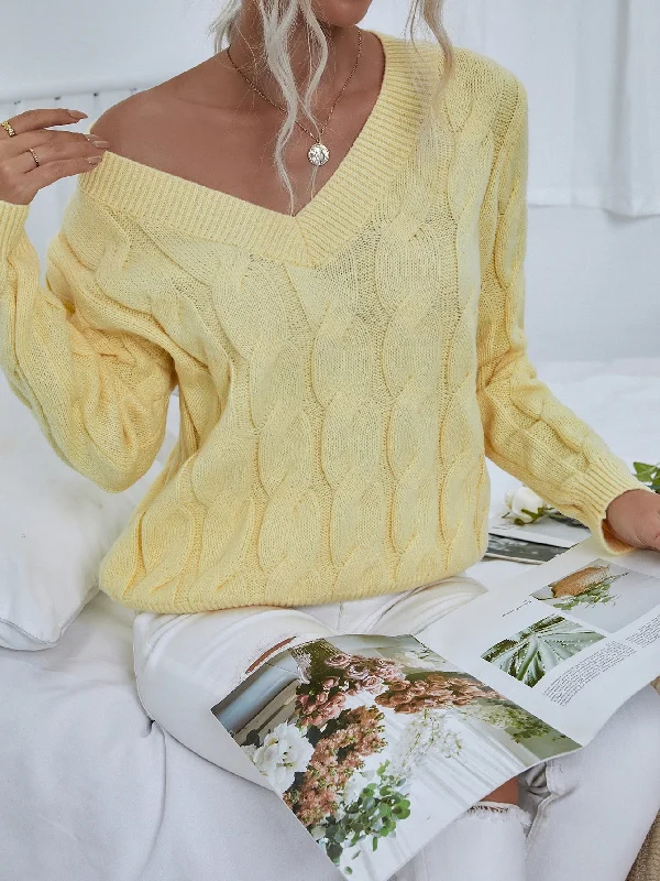 Weekend Offers That Tempt Casual Plain Rib-Knit Long Sleeve V Neck Regular Women Sweater Weekend Offers That Tempt Casual Plain Rib-Knit Long Sleeve V Neck Regular Women Sweater