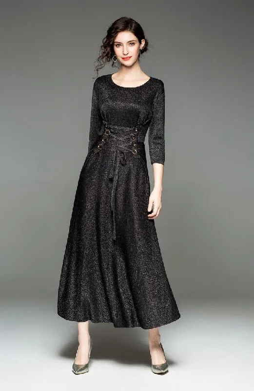 Can't Miss Midi Dress W/ Lace Up Waist
