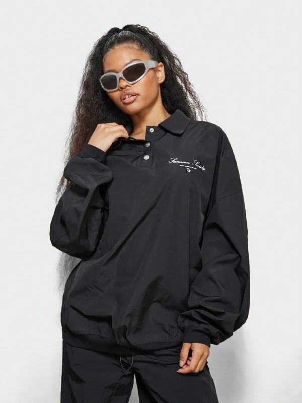 Best Choice SUMWON WOMEN Oversized Nylon Long Sleeve Polo Shirt With Small Graphic Print