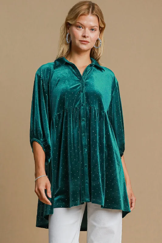 Can't Miss Umgee Full Size Polka Dot Collared Neck Button Up Shirt