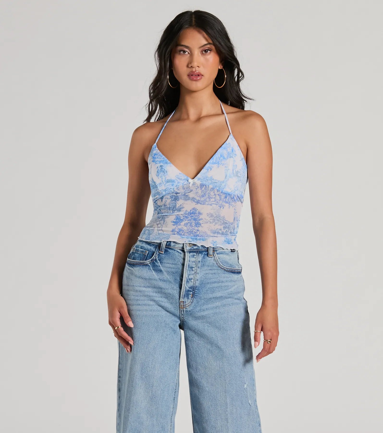 Special Buy Scenic Route V-Neck Halter Mesh Crop Top