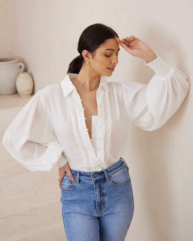 Super Sale Iris Maxi - Maya Bohemian Blouse Collared Buttoned - White