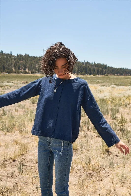 Special Price Indigo Inside Out Imitation Long Sleeve Dropped Shoulder Top
