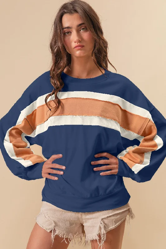 Weekend Discounts to Indulge In French Terry Color Block Cut Edge Detail Sweatshirt