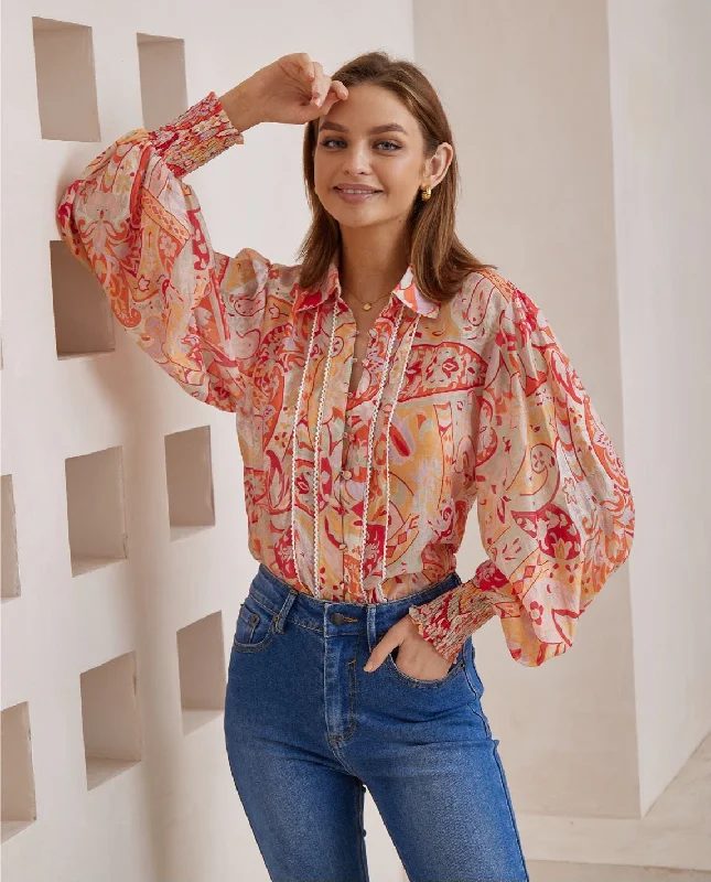 Unwind with Weekend Discounts Iris Maxi Maya Blouse with Long Sleeve Shirred Cuff - Apricot Dream