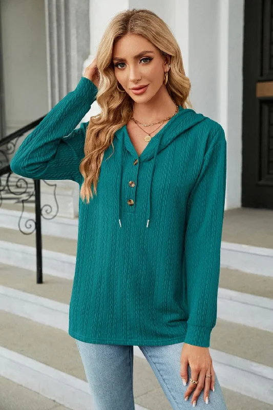 Reduced Rates Cable-Knit Long Sleeve Hoodie