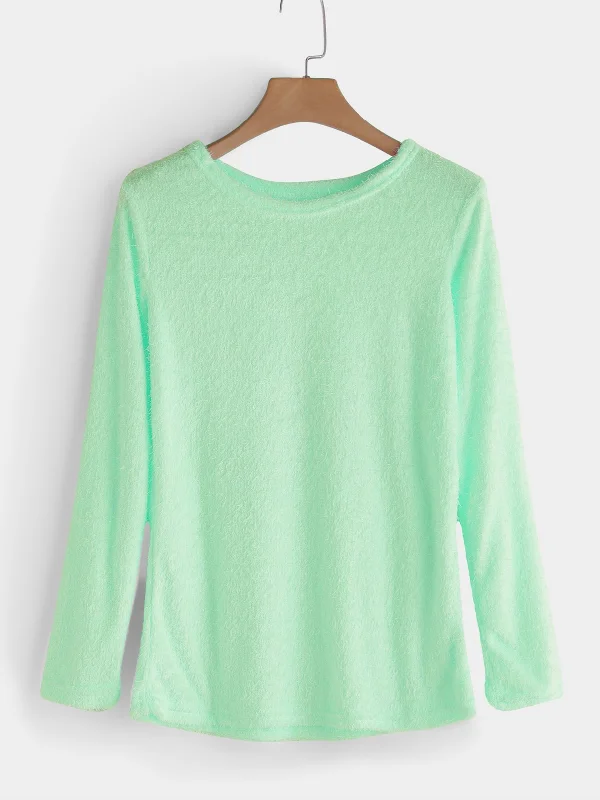 Special Price Custom Casual Round Neck Long Sleeves Fuzzy T-shirt