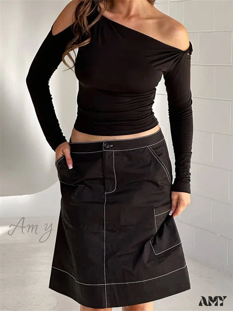 Quick Sale Amy Fashion - Sexy Off Shoulder Long Sleeve Neck Solid Color Slim Fit T-shirts Quick Sale Amy Fashion - Sexy Off Shoulder Long Sleeve Neck Solid Color Slim Fit T-shirts