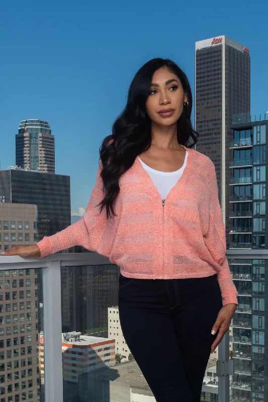 Lowest Price Zip Front 3/4 Sleeve Light Knit Dolman V-Neck Top (146000)