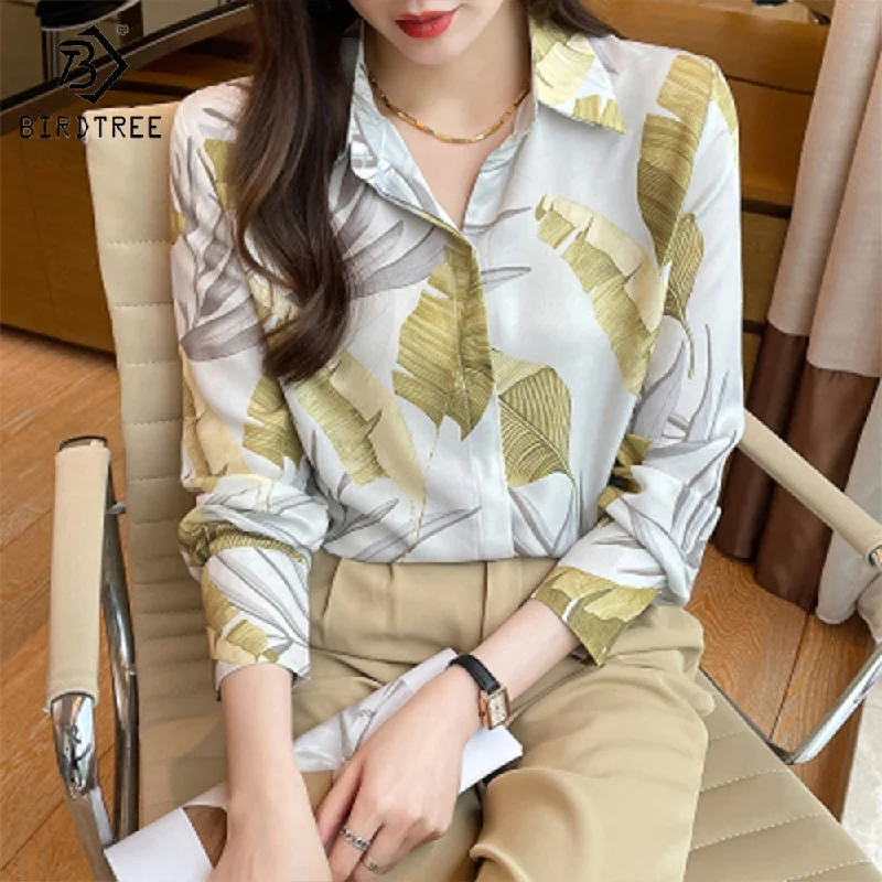 Weekend Bargains to Indulge In Real Shot 2022 Autumn New Blouses Fashion European and American Tropical Rainforest Printing Loose Long-Sleeved Shirts T28002X