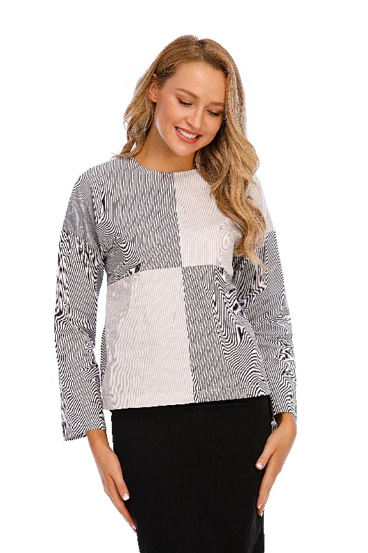 Weekend Savings Fiesta Mixed Stripe Long Sleeve Self Belt Cotton Top