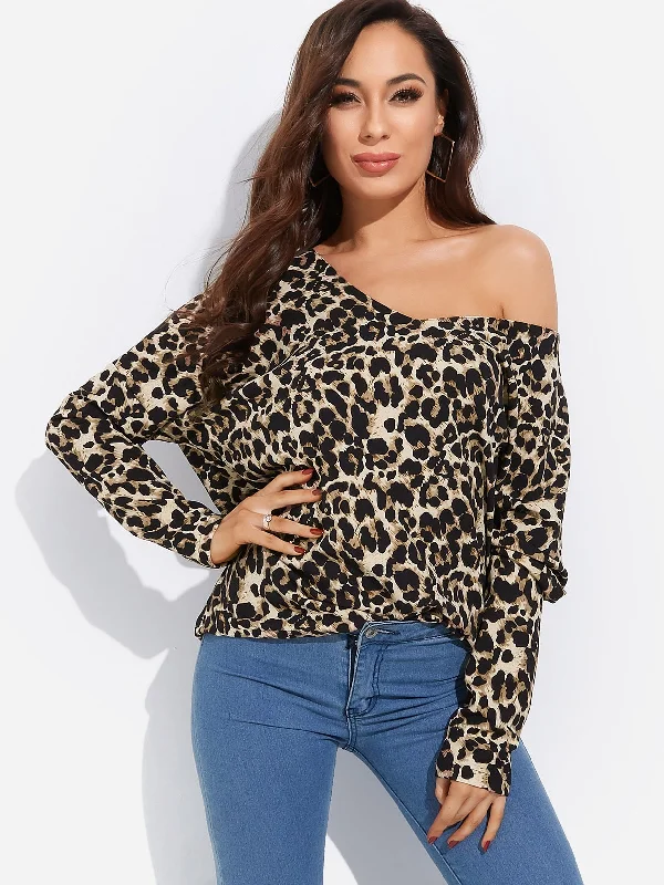 Limited Time Offer Custom V-Neck Leopard Long Sleeve T-Shirts