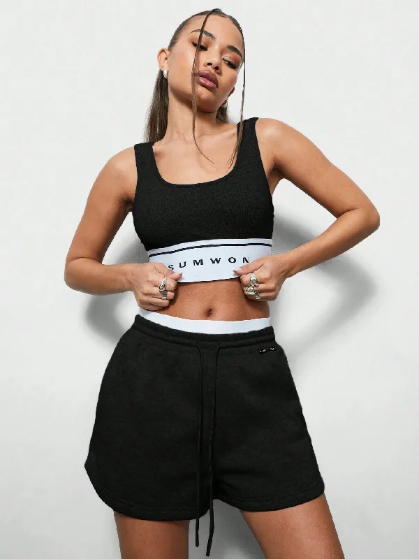 Unbeatable Prices SUMWON WOMEN Rib Bralette Tank Top With Graphic Colour Block Elastic Band