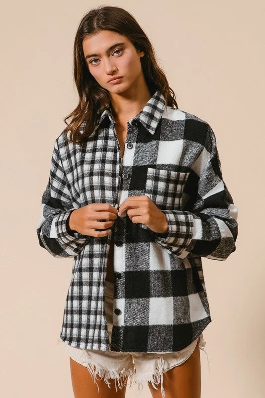 Discount Mania BiBi Plaid Fleece Button Down Long Sleeve Shirt