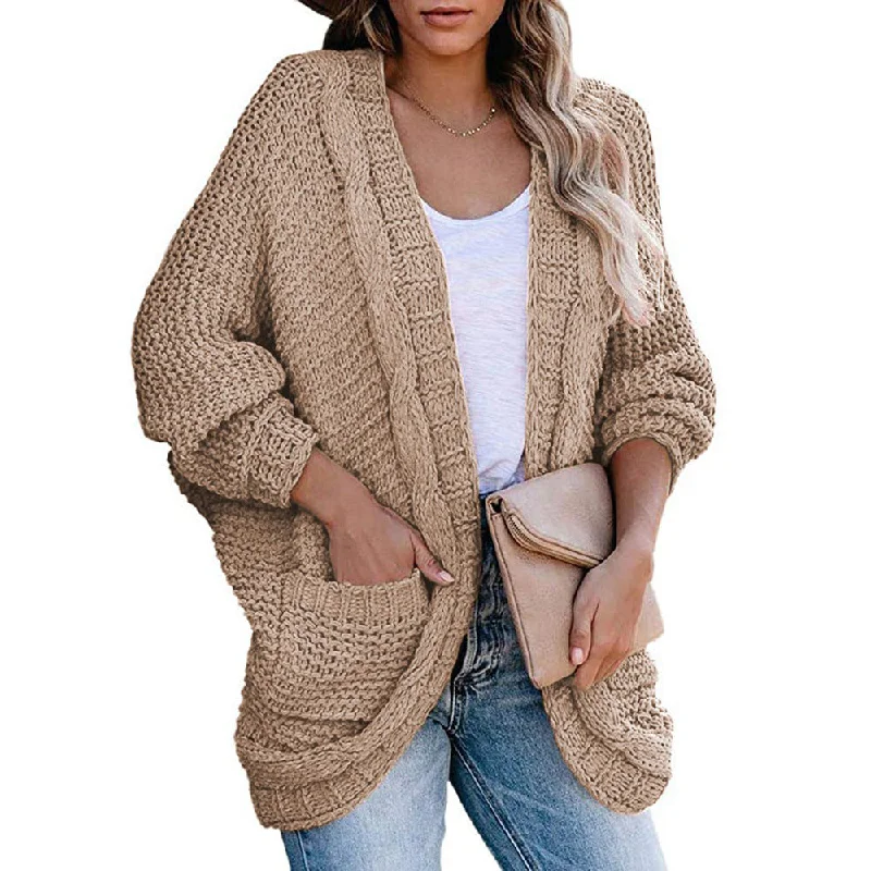 Weekend Savings Spree Casual Solid Color Bat Sleeve Chunky Twist Knit Cardigan Jacket Wholesale Womens Tops