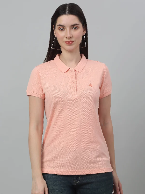 TIME-Limited Offer Women's Casual Regular Short Sleeve Peach Polo neck  T-Shirt