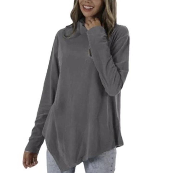 Today’s Deal Solid Color Pile Collar Long Sleeve Tunic Top Wholesale Womens Tops