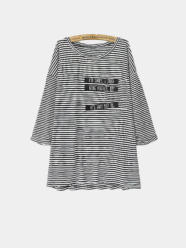 Price Blitz Custom Scoop Neck Stripe Letter Long Sleeve Top