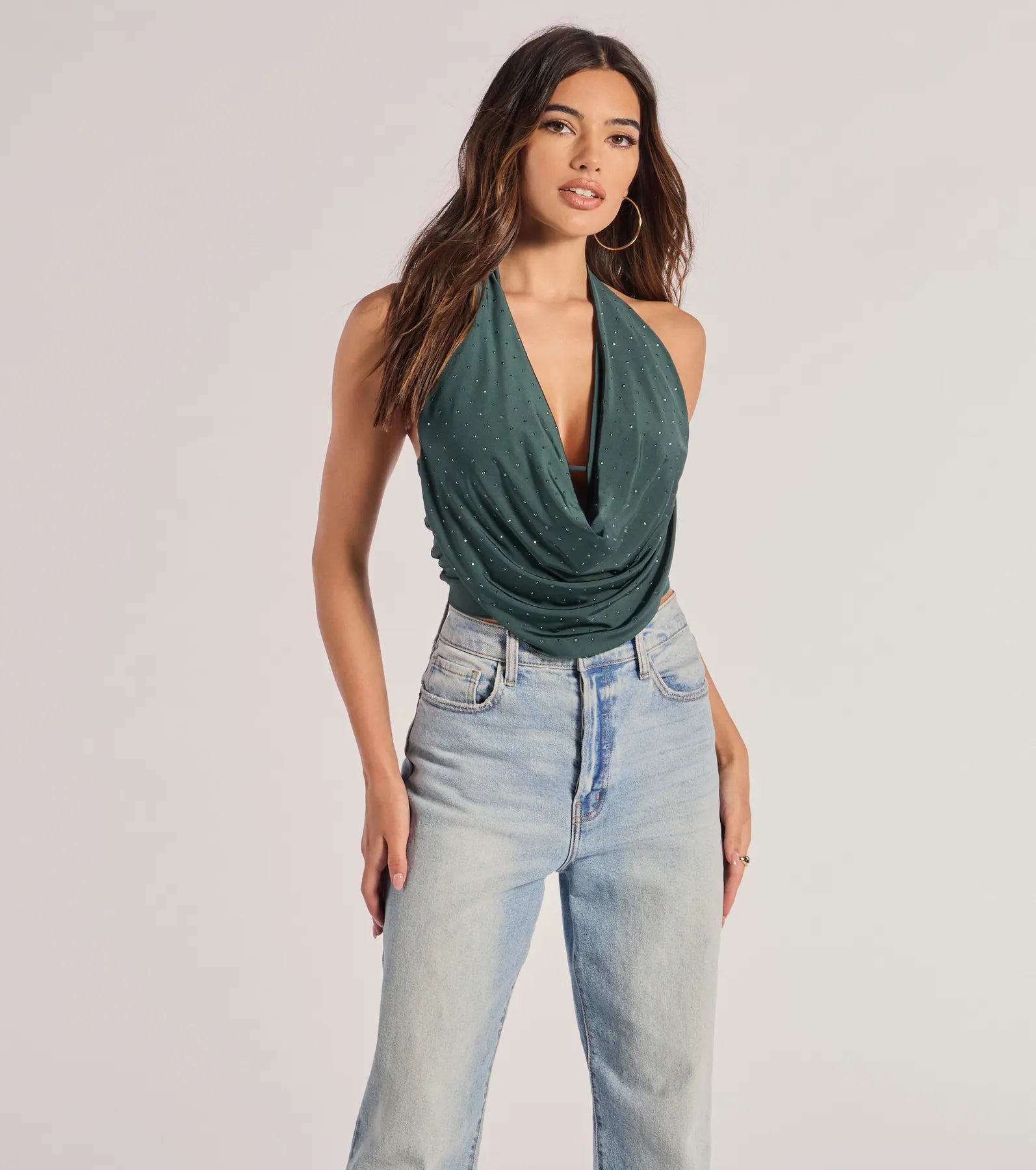 Time-Sensitive Sultry Flair Rhinestone Knit Halter Crop Top
