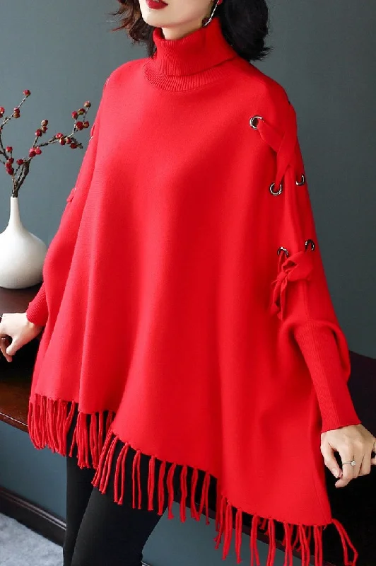 Markdown Sale Dolman Sleeve Lace-Up Sweater