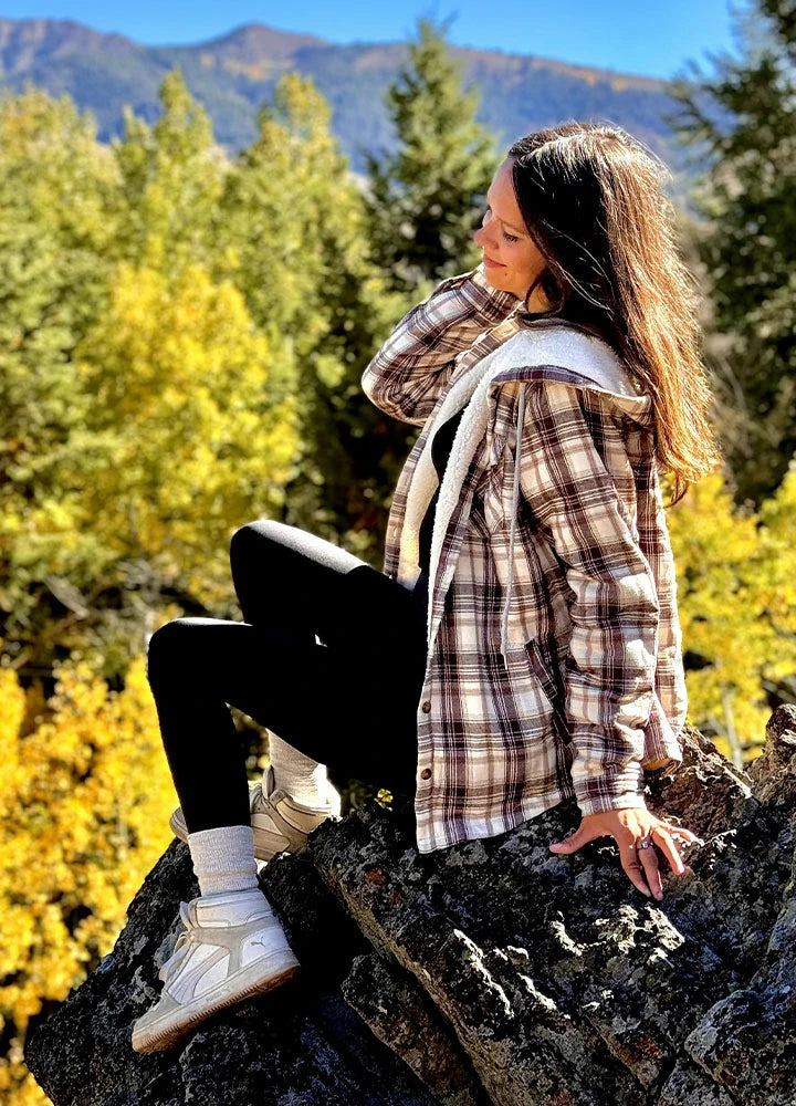 Last Chance Women's Sherpa Lined Flannel Jacket with Hood, Button Up Plaid