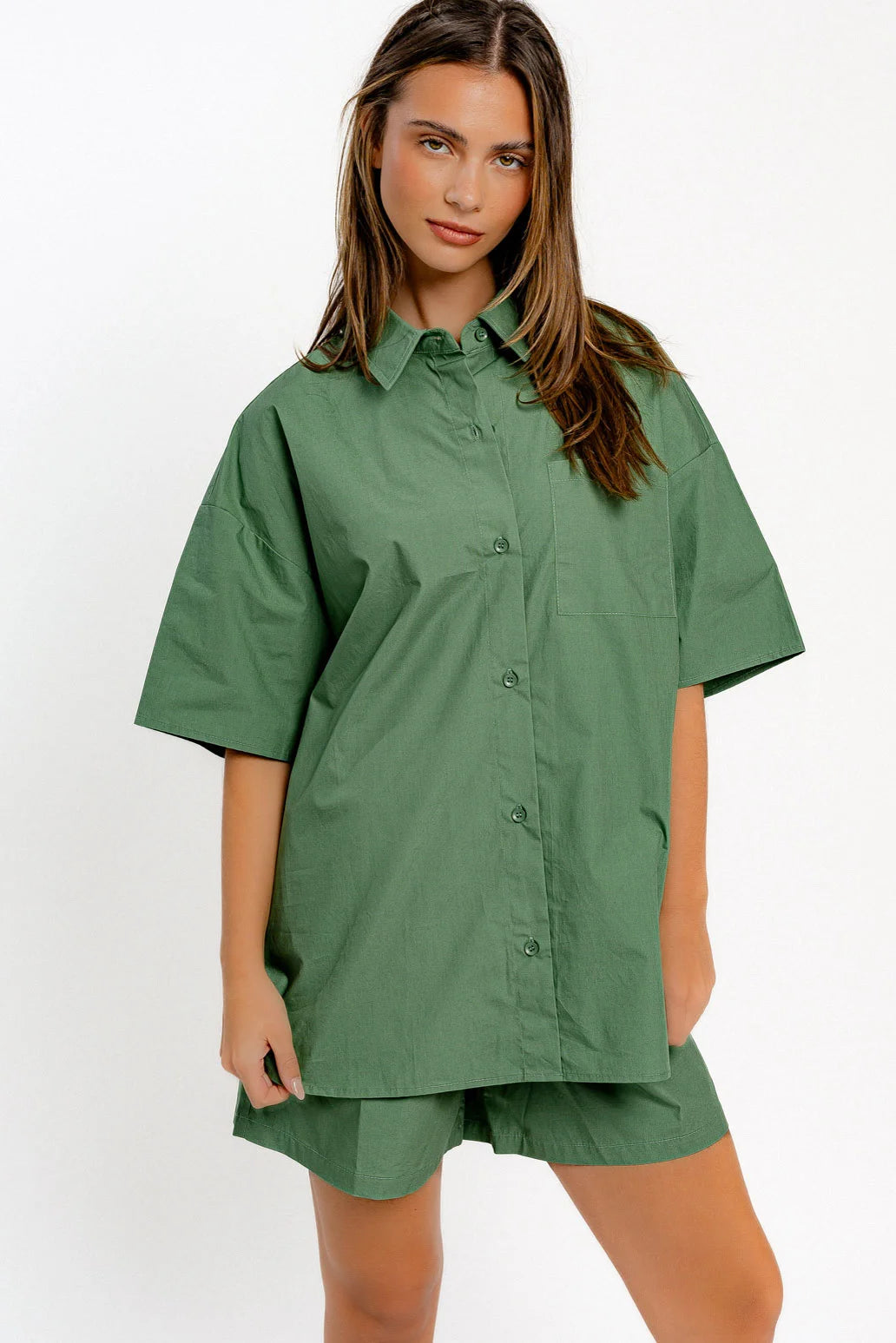 Flash Deal Oversized Cotton Front Pocket Short Sleeve Shirt