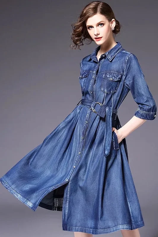 Unwind with Weekend Discounts Denim Dress W/ Back Contrast