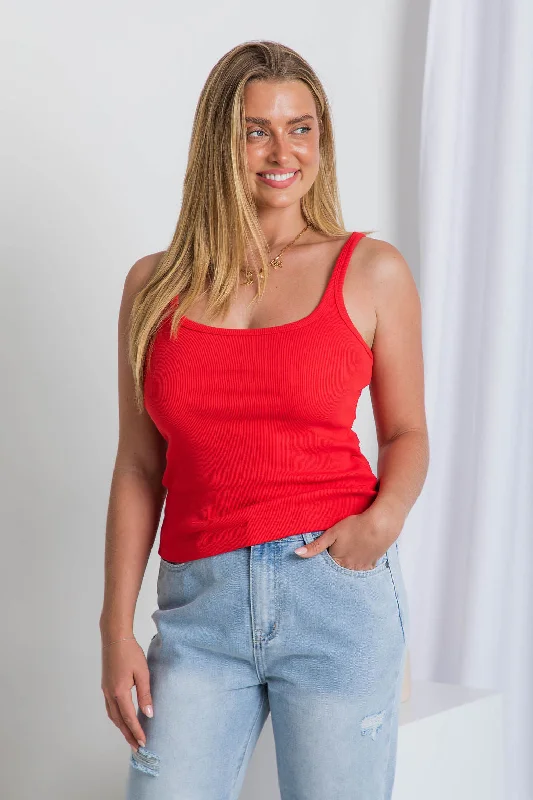 Deal Zone Harley Ribbed Tank Top - Red