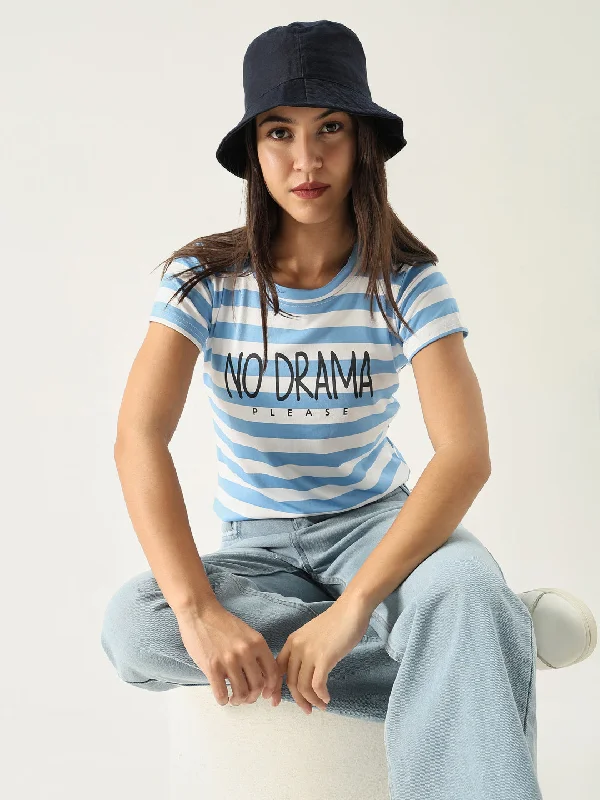Weekend Deals That Thrill Women Striped Blue T Shirt