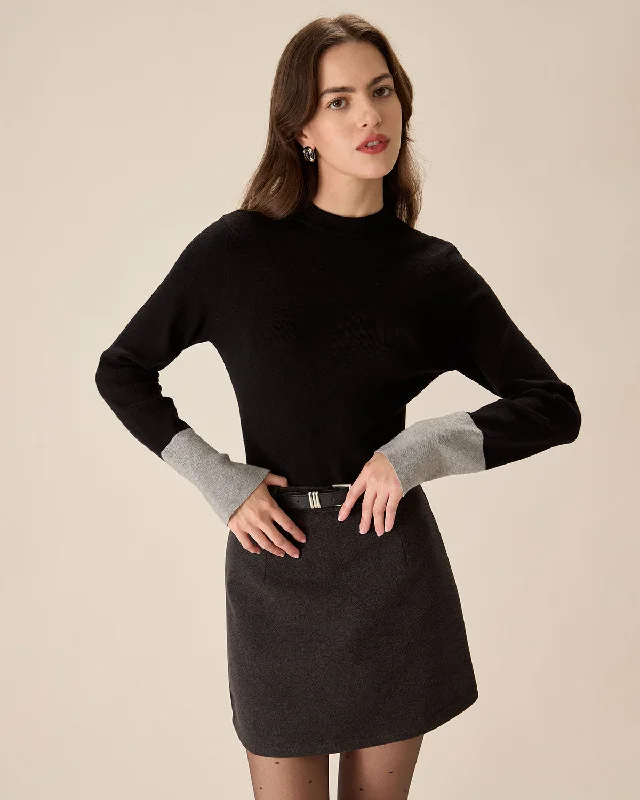 Today's Special Black Contrasting Slim Knit Tee