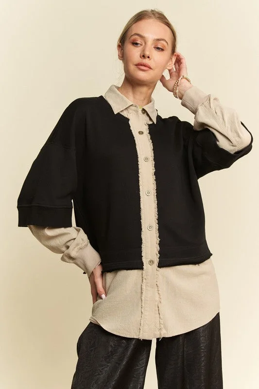 Incredible Offers Davi & Dani Faux Layered French Terry Contrast Top