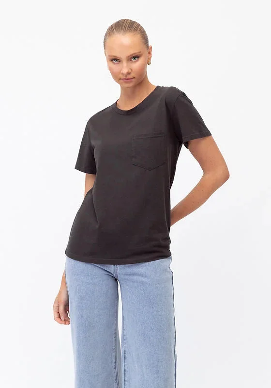 Don't Wait Paper Heart Vintage T'Shirt with Pocket - Charcoal