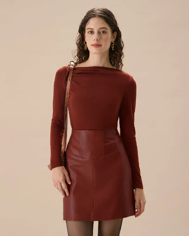 Now or Never Brick Red Ruched Knit Tee