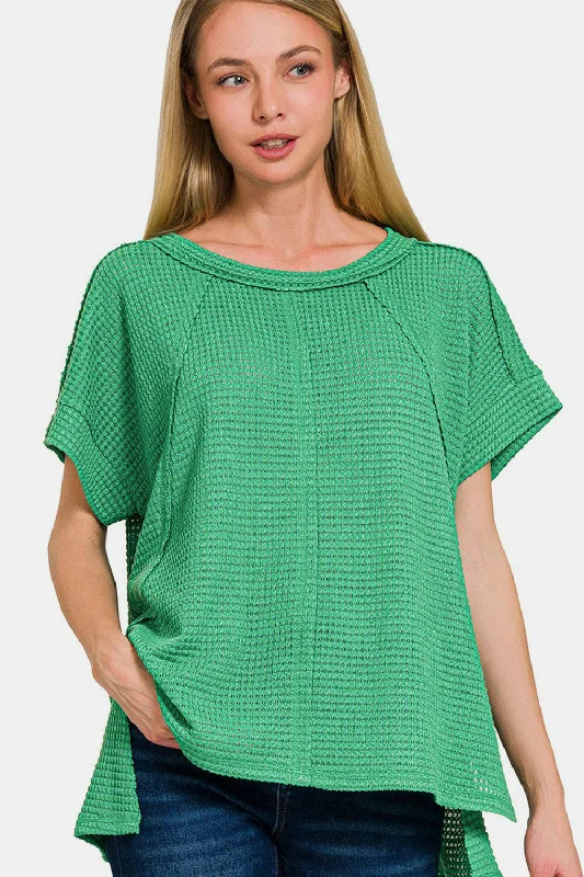 Weekend Savings Bonanza Zenana Waffle Exposed-Seam Short Sleeve T-Shirt