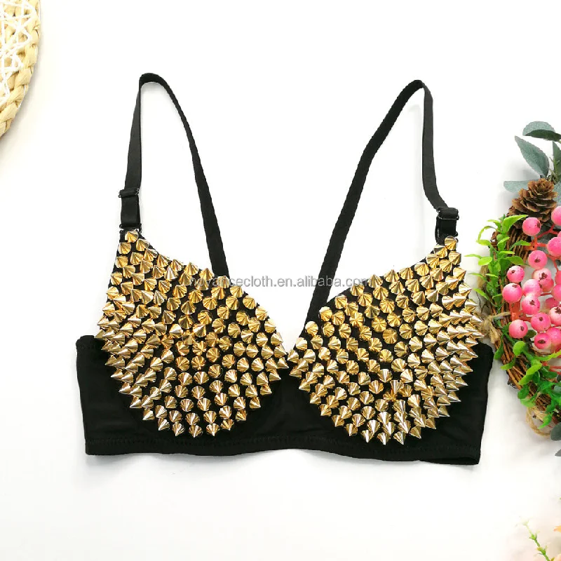 Weekend Savings Galore Alibaba Online Shopping Top Corto Para Mujer Perlas Custom Women'S Fitted Crop Tank Top Unique Design Spike Studded Sexy Bra