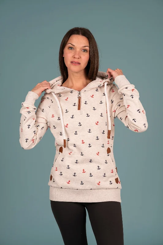 Daily Deals Ivy Half-Zip Anchor Print Hoodie Heahter Oatmeal